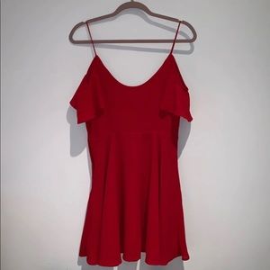 UO Kimchi Blue Red Chiffon Cold Shoulder Dress